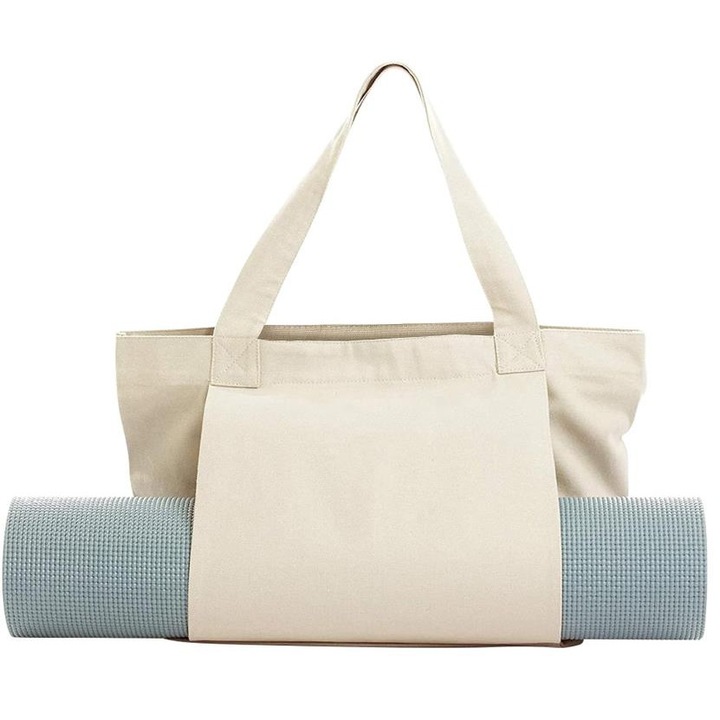 Női jógatáska, pilates táska és jógamatrac táska, vászon válltáska zsebbel, alkalmas edzőterembe, irodába, utazásra, strandra, edzéshez, sporthoz