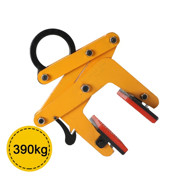 Dispozitiv de ridicare pentru piatra, capacitate 390 kg, latime prindere 0-6.5 cm, otel aliat, greutate 11.6 kg, 38x28x26cm, galben
