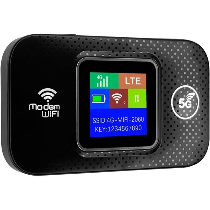 Modem WIFI de buzunar 4G LTE, 150 Mbps, 3000mAh si sloturi de card, Ecran LCD, Type C, 98x58x20mm