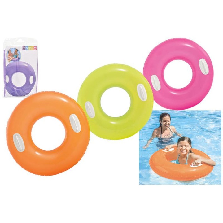 Colac de inot copii, KATHAY-INTEX, 71cm, cu manere neon