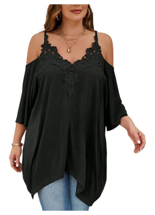 Bluza dama, plus size, cu umerii goi, neagra, 3 XL