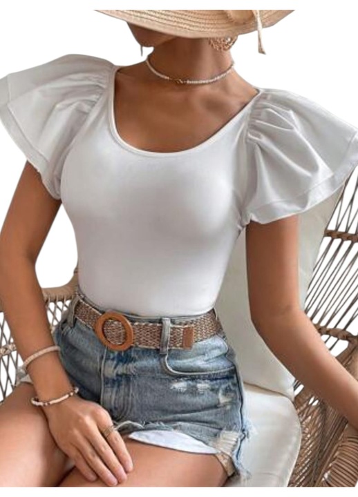 Bluza dama, eleganta, alba, cu umeri bufanti, S