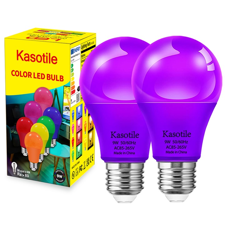 LED крушка 9W, 2 броя, E27, виолетова, 11x6x6см