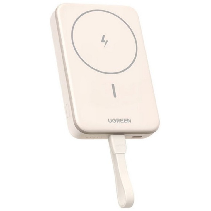 Ugreen pb760 vésztöltő type-c aljzat, 10000mah, 20w, gyorstöltő, wireless, magsafe + fix type-c kábel, bézs