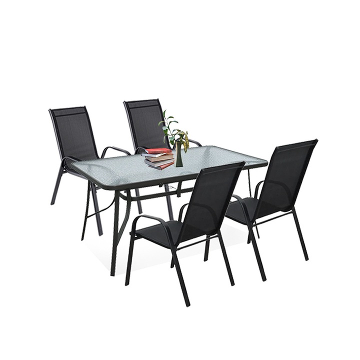Set mobilier de gradina Leziter Arlon 4+1 negru