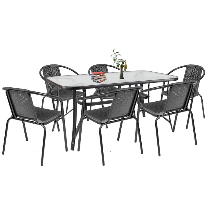 Set mobilier de gradina Leziter Elzas 6+1 negru