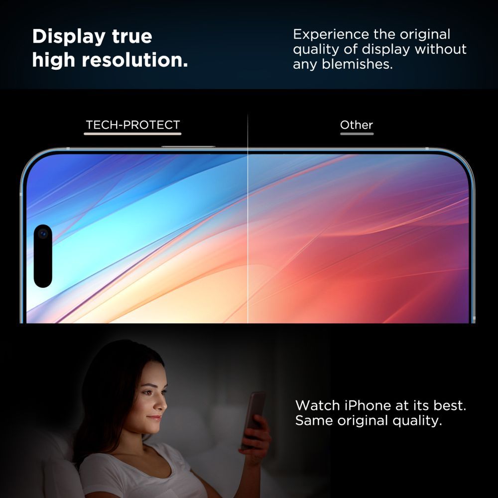 Set 2 folii sticla securizata cu sistem de montare TECH-PROTECT Quick Set + compatibil cu iPhone 15 Pro Black