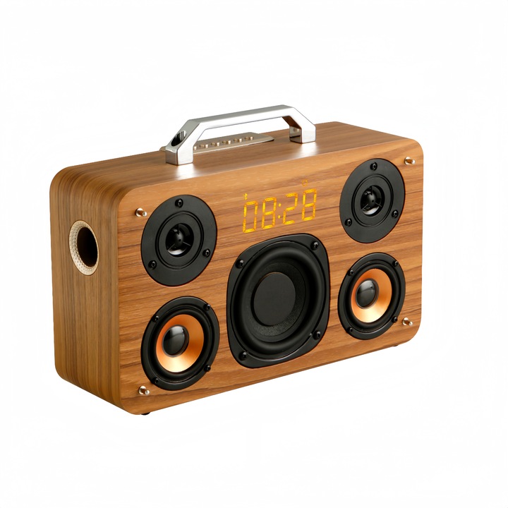 Преносима Bluetooth колонка, дълбок бас, дървен дизайн, 320x110x223мм, кафяв цвят