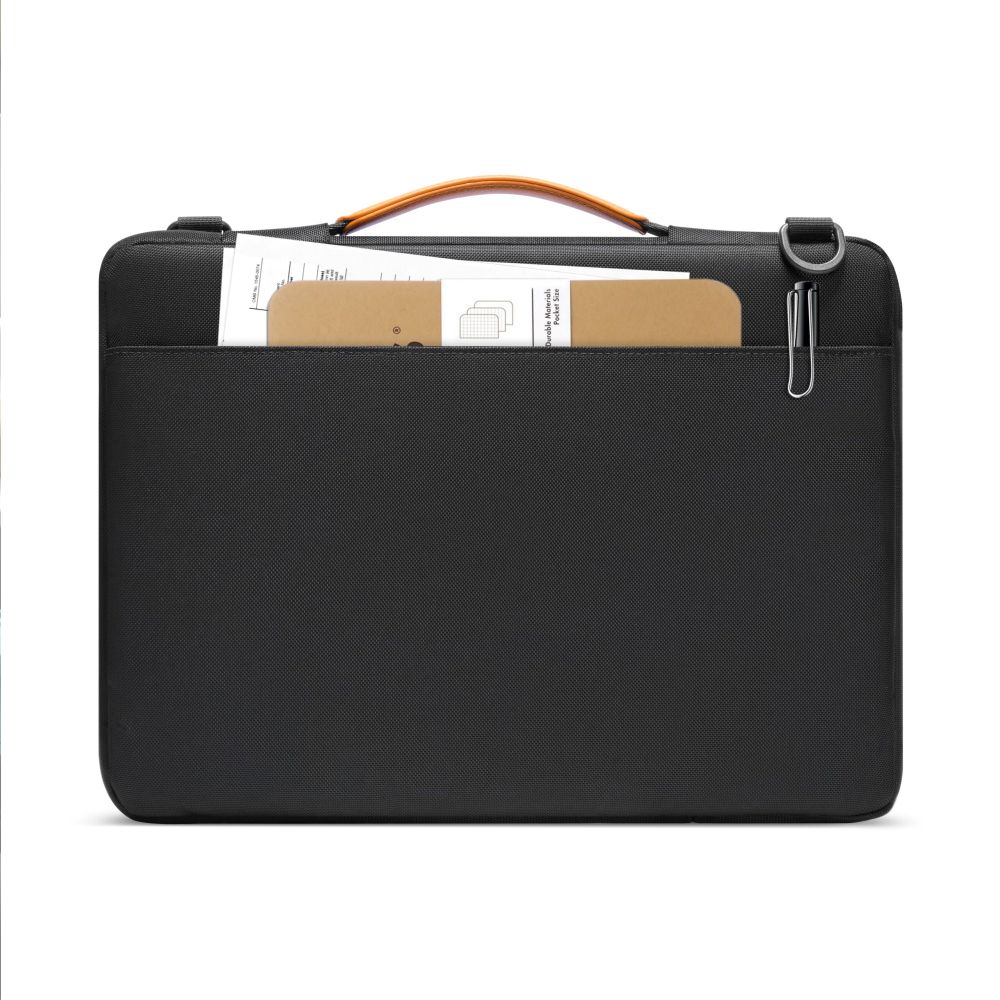 Geanta laptop Tech-Protect Defender, 15-16 inch, neagra/portocalie, 38.5x25.5x3cm, set cu curea