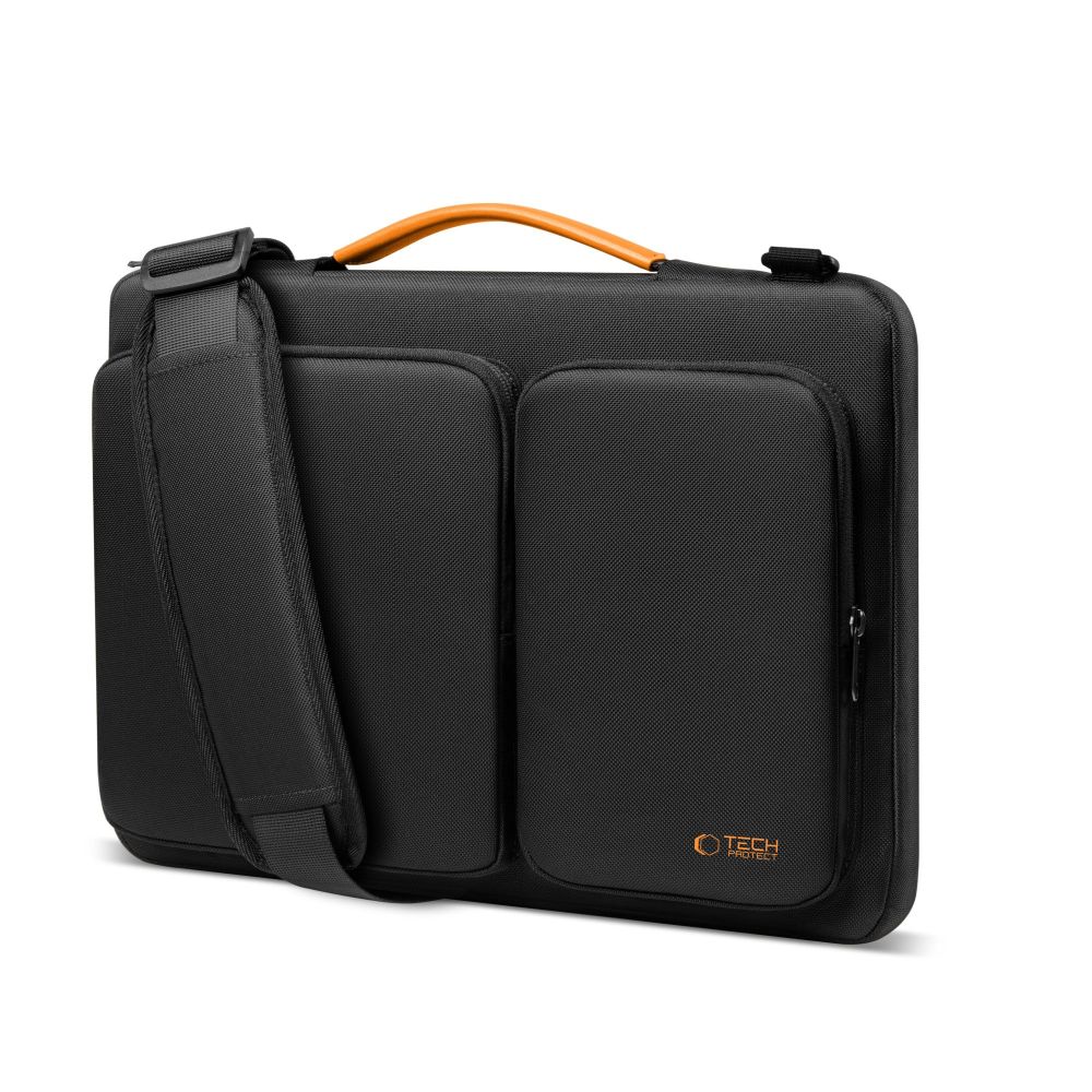 Geanta laptop Tech-Protect Defender, 15-16 inch, neagra/portocalie, 38.5x25.5x3cm, set cu curea