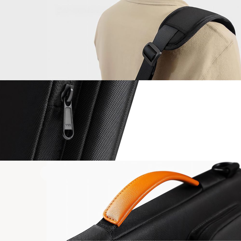 Geanta laptop Tech-Protect Defender, 15-16 inch, neagra/portocalie, 38.5x25.5x3cm, set cu curea