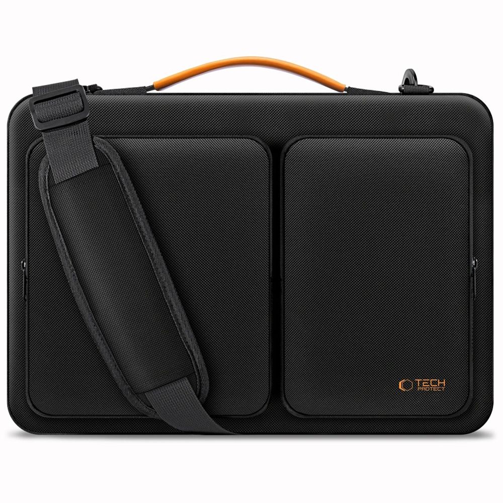 Geanta laptop Tech-Protect Defender, 15-16 inch, neagra/portocalie, 38.5x25.5x3cm, set cu curea