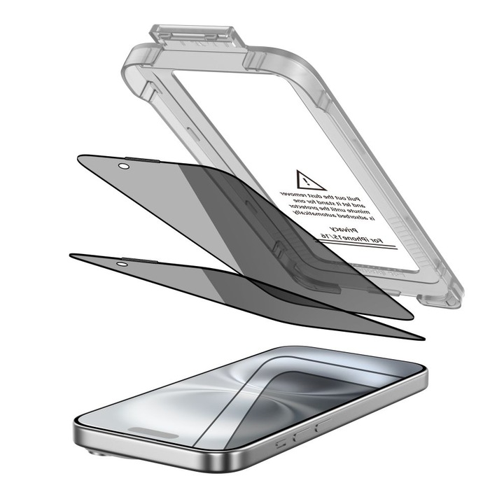 Privatizáló kijelzővédő üveg TECH-PROTECT QUICK SET SPY+ 2-PACK iPhone 15/16 készülékhez Privacy