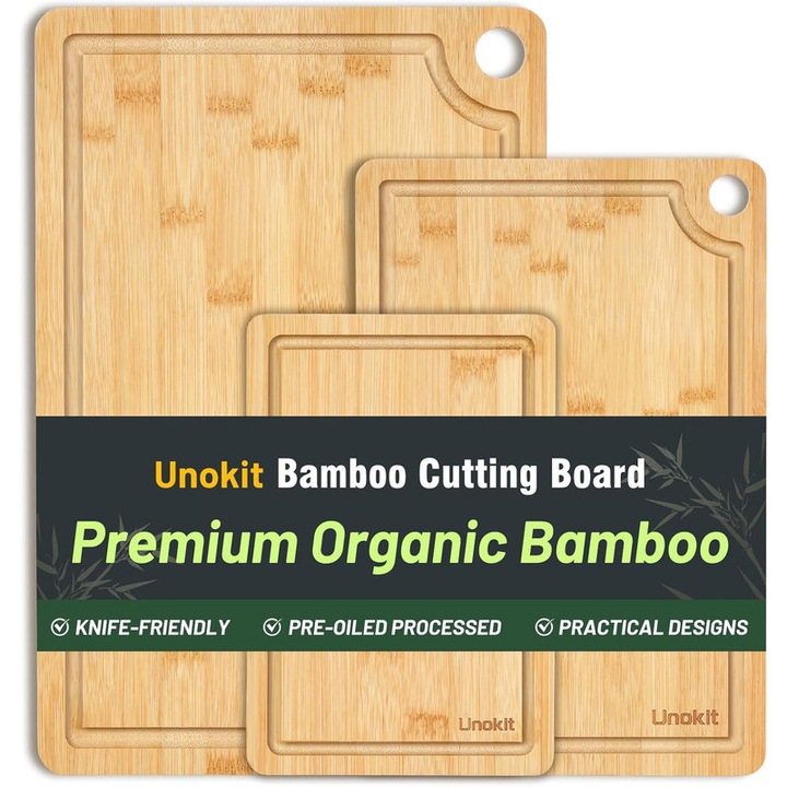 Set tocatoare din bambus, 3 piese, dimensiuni variate, protejeaza cutitele, natural, 14.6"x9.8"x0.6", 11.8"x7.9"x0.6",9.1"x5.9"x0.6"