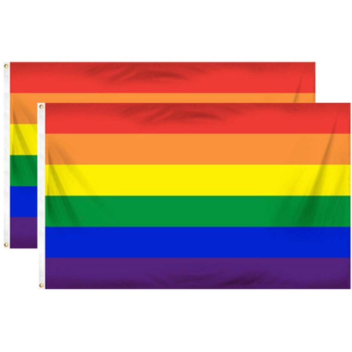 Комплект от 2 ЛГБТ знамена с дъговиден прайд Xinlie, 90x150 см, полиестер, подсилени шевове, устойчиви на външни условия