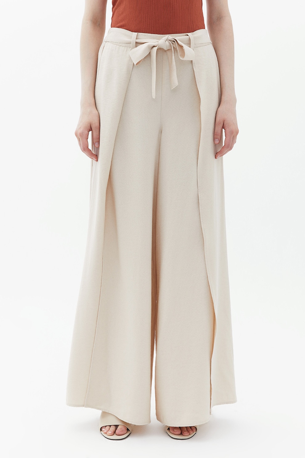 OXXO, Pantaloni cu croiala ampla si slituri laterale, Bej deschis, XS