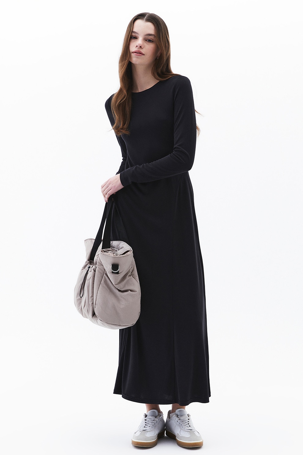 OXXO, Rochie maxi din amestec de modal cu maneci lungi, Negru, L