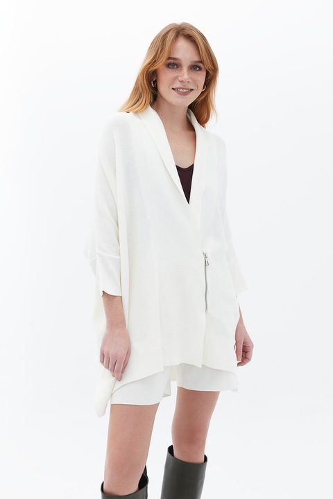 OXXO, Cardigan cu maneci trei sferutri si fermoar, Alb murdar, One Size