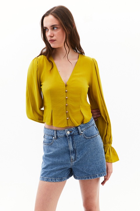 OXXO, Camasa crop cu nasturi si maneci poet, Verde masliniu