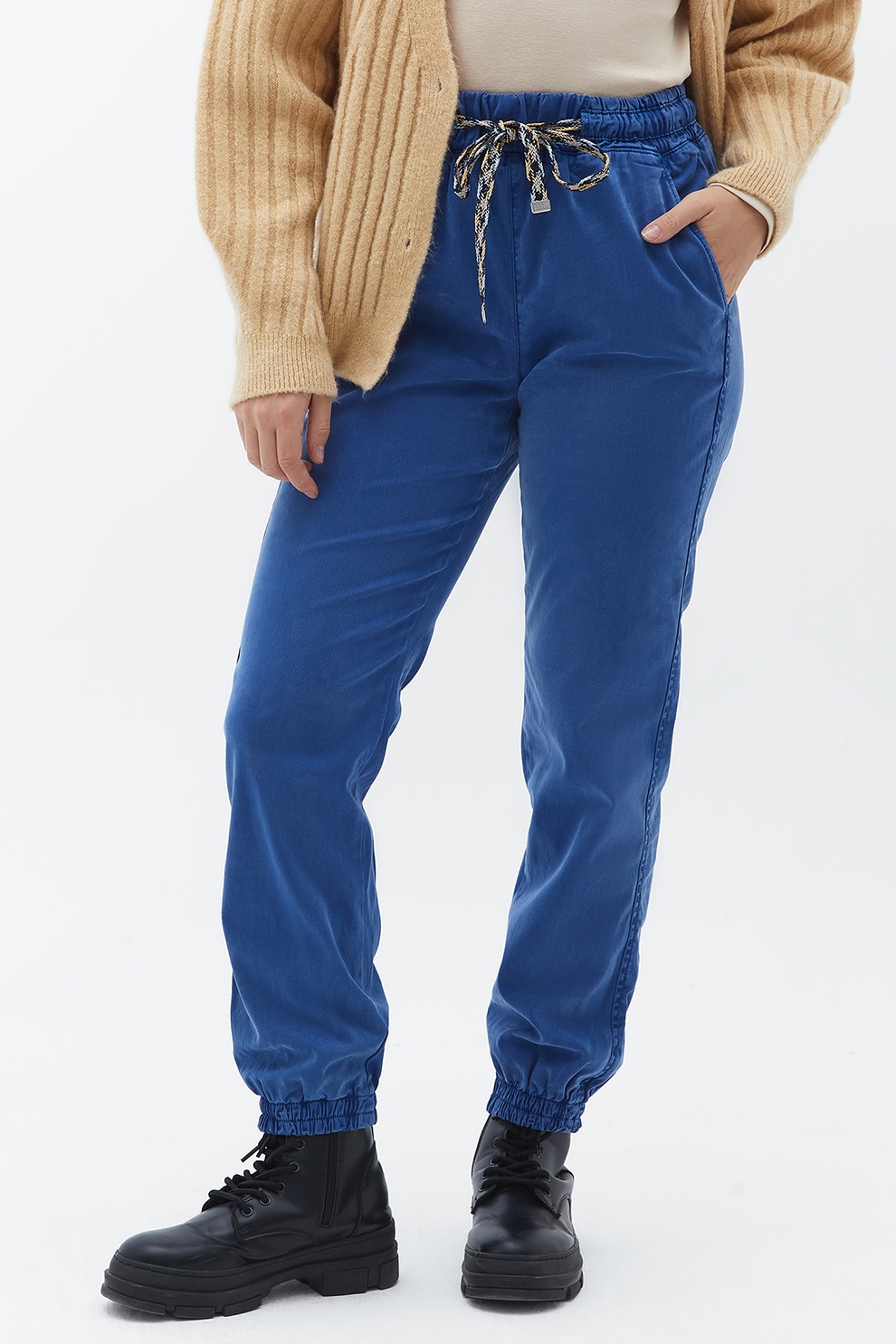 OXXO, Pantaloni din amestec de lyocell cu snur, Albastru, S