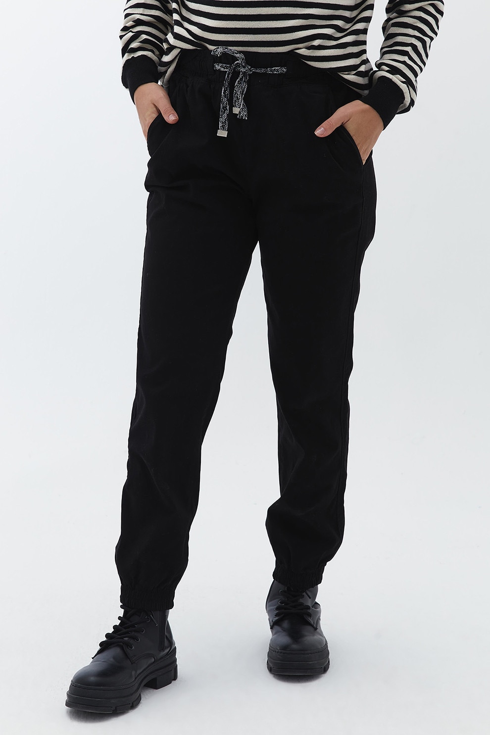 OXXO, Pantaloni din amestec de lyocell cu snur, Negru, S