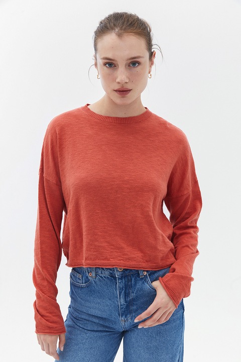 OXXO, Pulover tricotat fin cu decolteu la baza gatului, Coral