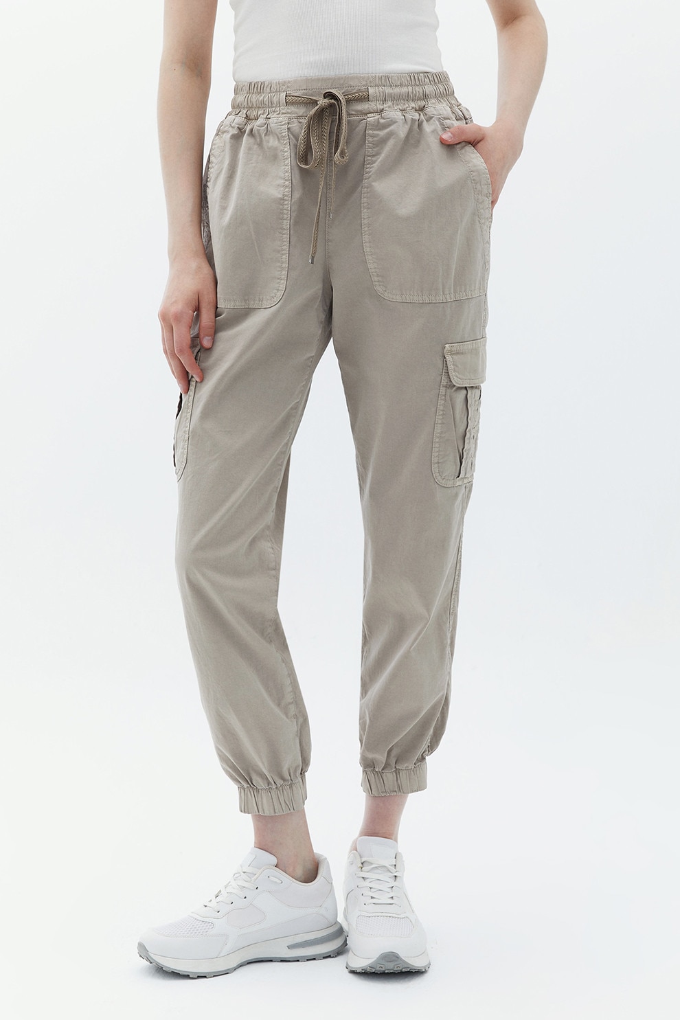 OXXO, Pantaloni crop cu talie inalta si buzunare, Grej, L