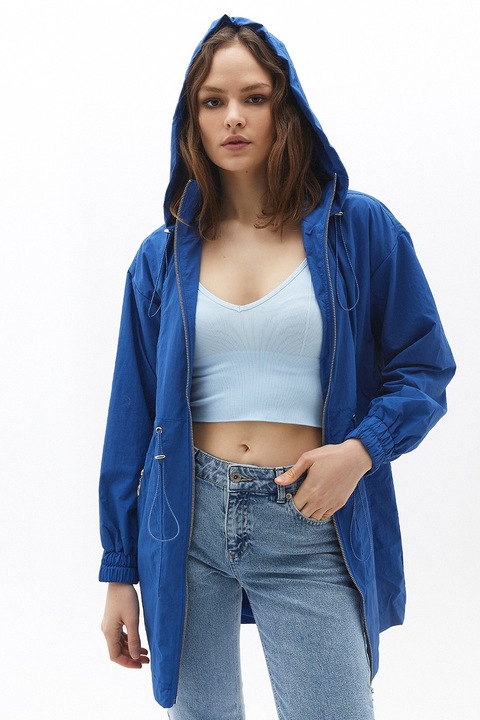 OXXO, Jacheta cu gluga si snur in talie, Albastru royal, 2XS