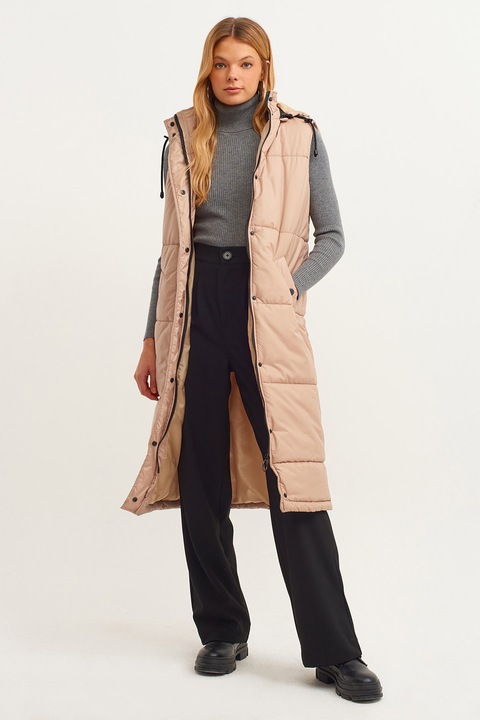 OXXO, Vesta lunga cu gluga si buzunare, Roz prafuit, XS