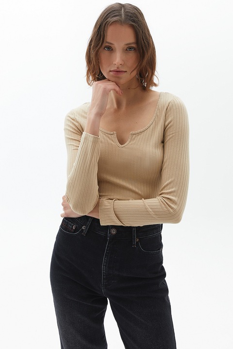 OXXO, Bluza uni striata, Maro nisip, XS