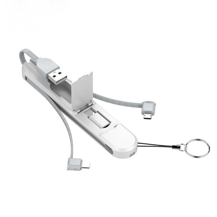 3 az 1-ben gyorstöltő kábel: hordozható, összecsukható, kompatibilis telefonokkal, táblagépekkel (iPhone, Android, Type-C)