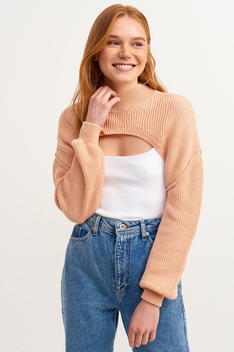 OXXO, Pulover crop cu decolteu la baza gatului Parcutroll, Roz pastel, One Size