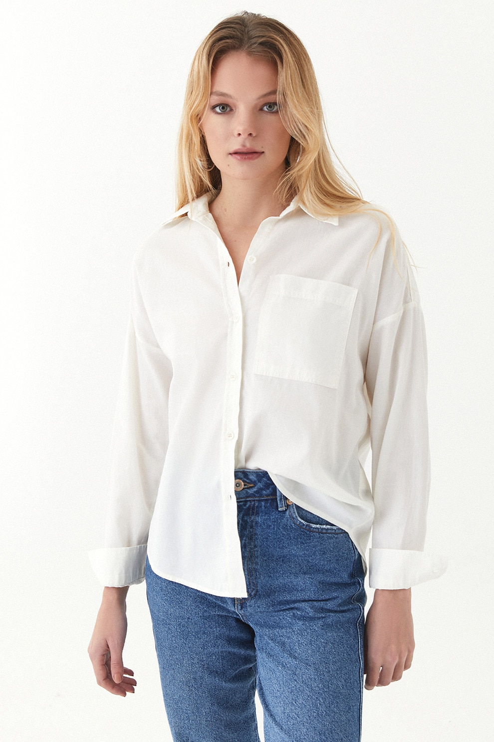 OXXO, Camasa din bumbac cu model uni, Alb, XL