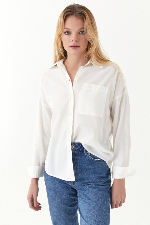 OXXO, Camasa din bumbac cu model uni, Alb