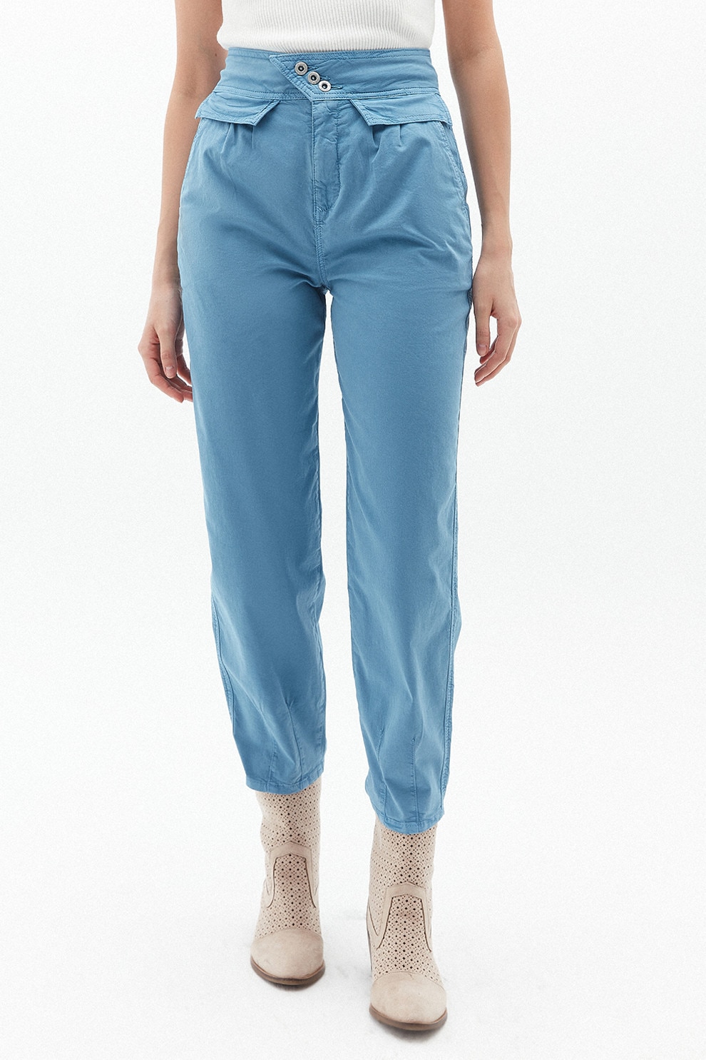 OXXO, Pantaloni crop cu talie inalta, Albastru deschis, 36