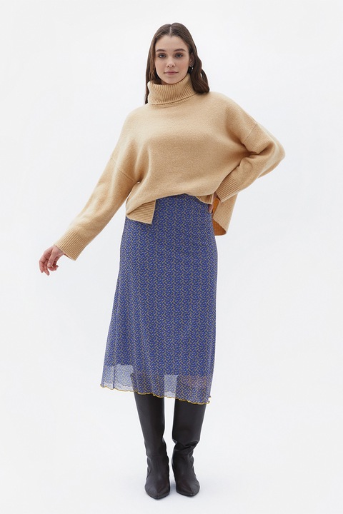 OXXO, Fusta midi cu strat exterior din plasa, Albastru royal/Sofran