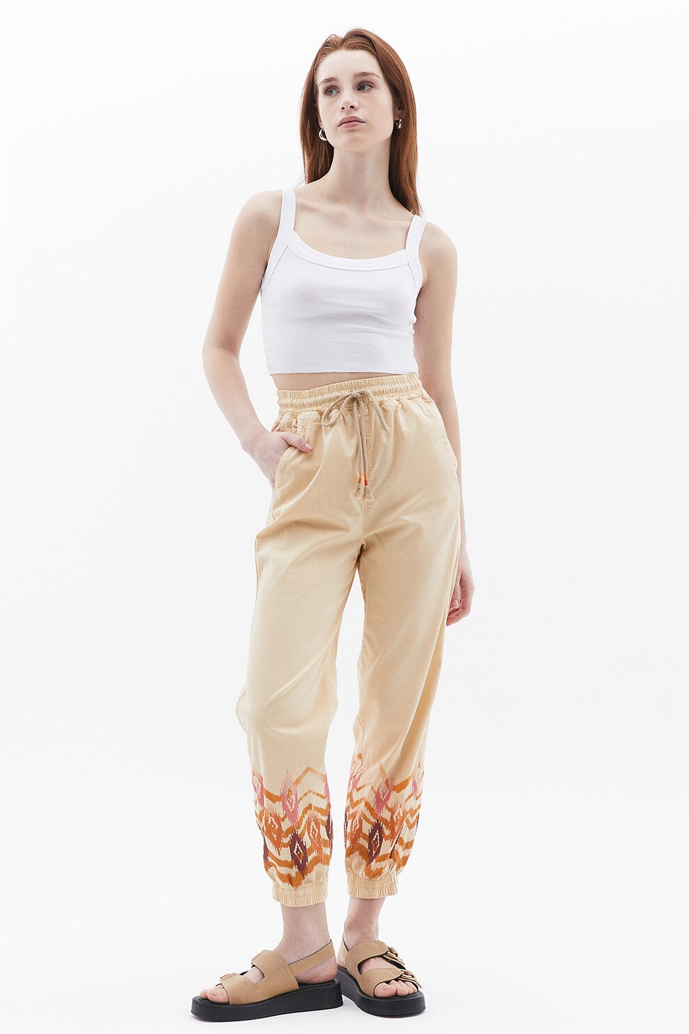 OXXO, Pantaloni conici cu snur, Bej, L