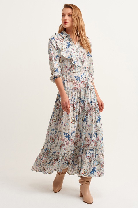 OXXO, Rochie maxi cu garnituri cu volane si model, Multicolor