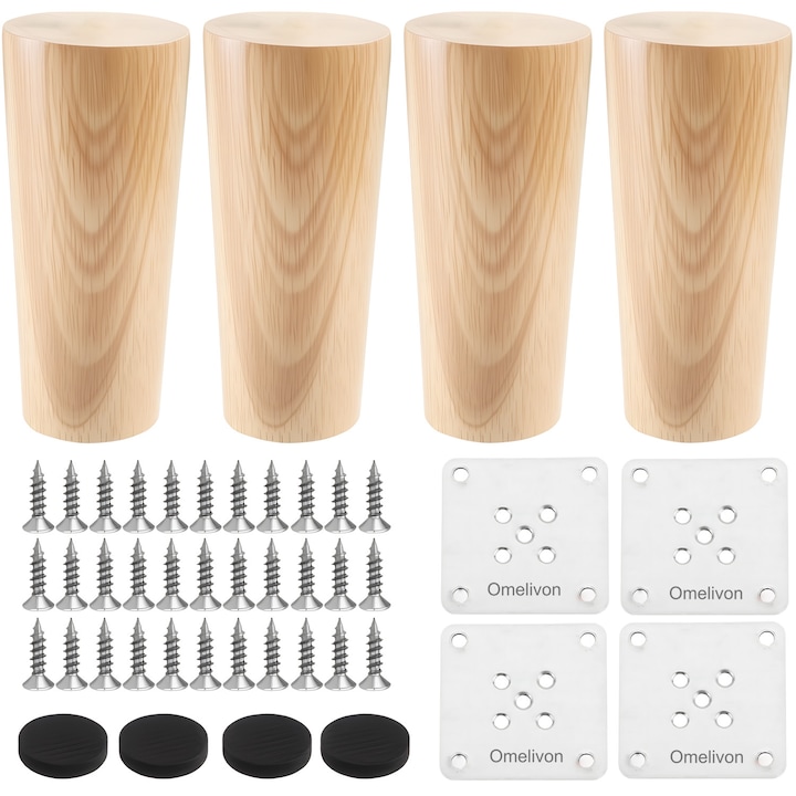 Picioare de mobilier din lemn, set de 4, inaltime 10 cm, culoare de lemn
