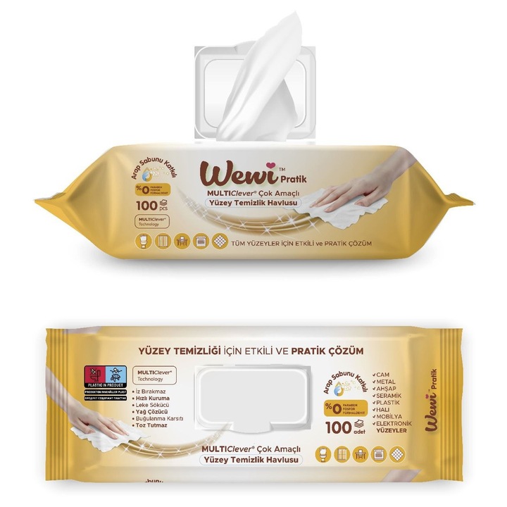 Servetele umede pentru suprafete multiple cu miros de sapun alb, 100 bucati, Wewi