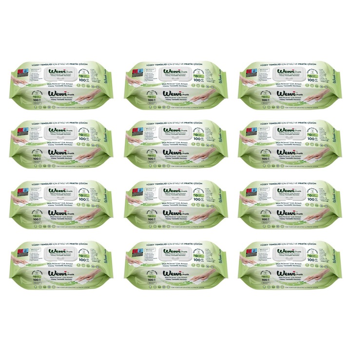 Set 12 buc. x Servetele umede pentru suprafete multiple cu inalbitor, 100 bucati, Wewi