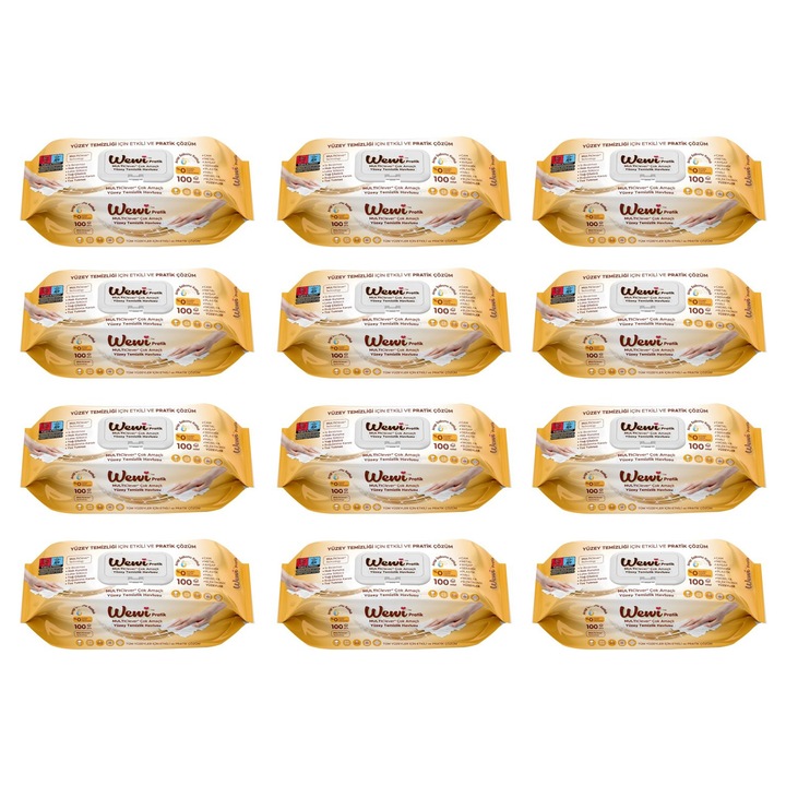 Set 12 buc. x Servetele umede pentru suprafete multiple cu miros de sapun alb, 100 bucati, Wewi