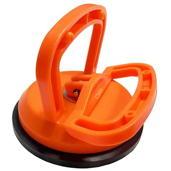 Ventuza Cu Maner SIKS, Pentru Ridicarea Si Transportul Sticlei, A Materialelor Cu Suprafete Netede, Faianta, Gresie, Ideal Pentru Indreptat Tabla Caroserie Auto, ABS, Cu Baza Din Cauciuc, Portocaliu