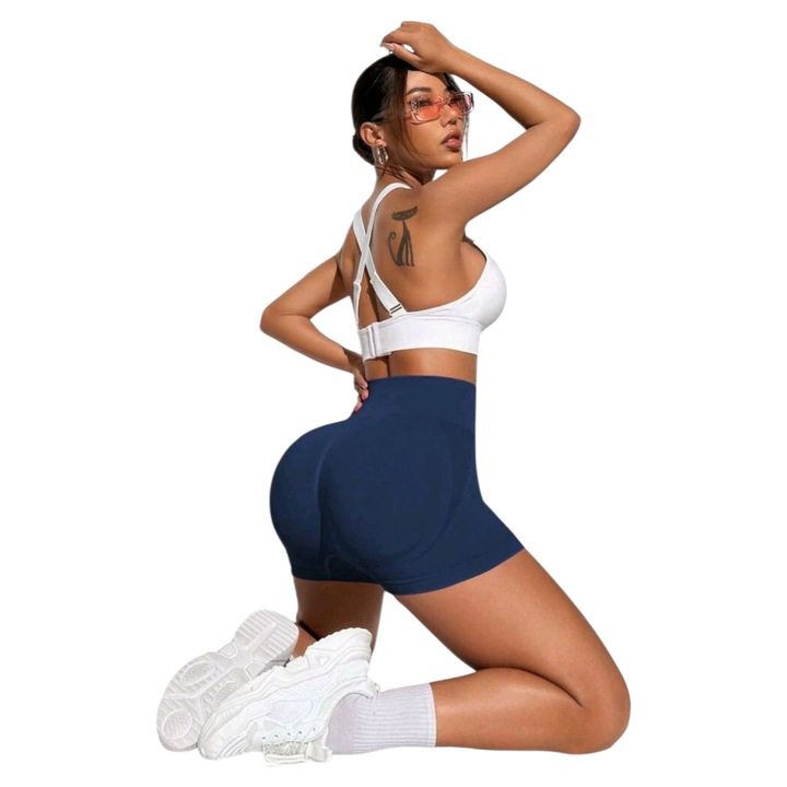 Pantaloni sport dama, cu efect push up. scurti, albastri, M