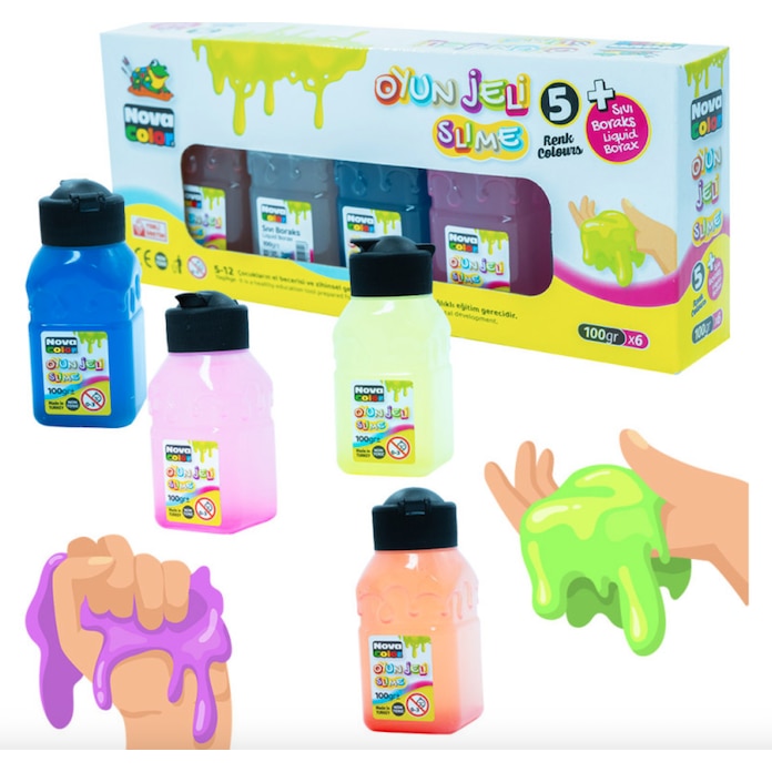 Set slime colorat Nova Color, 5 culori x 100g + Borax lichid 100g ...