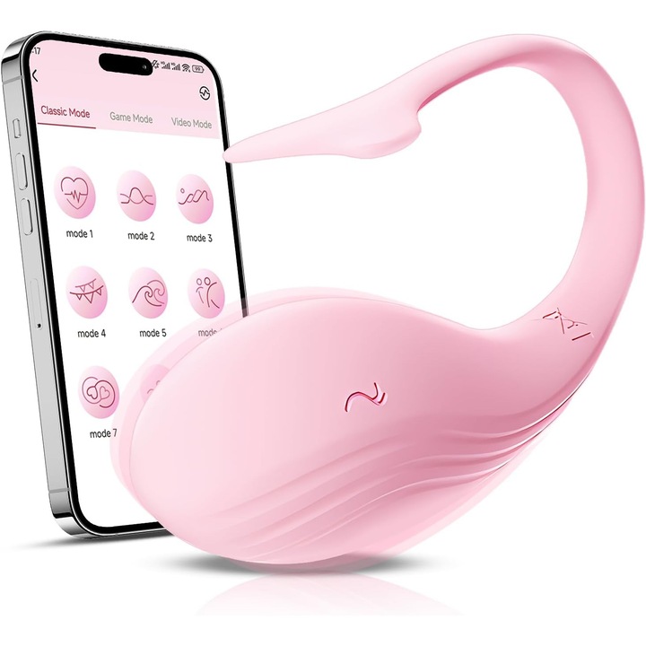 Vibrator Mingzhi®, cu 9 moduri diferite, cu functie de personalizare vibratii, reincarcabil si rezistent la apa, conexiune Bluetooth, control prin aplicatie, din silicon, roz