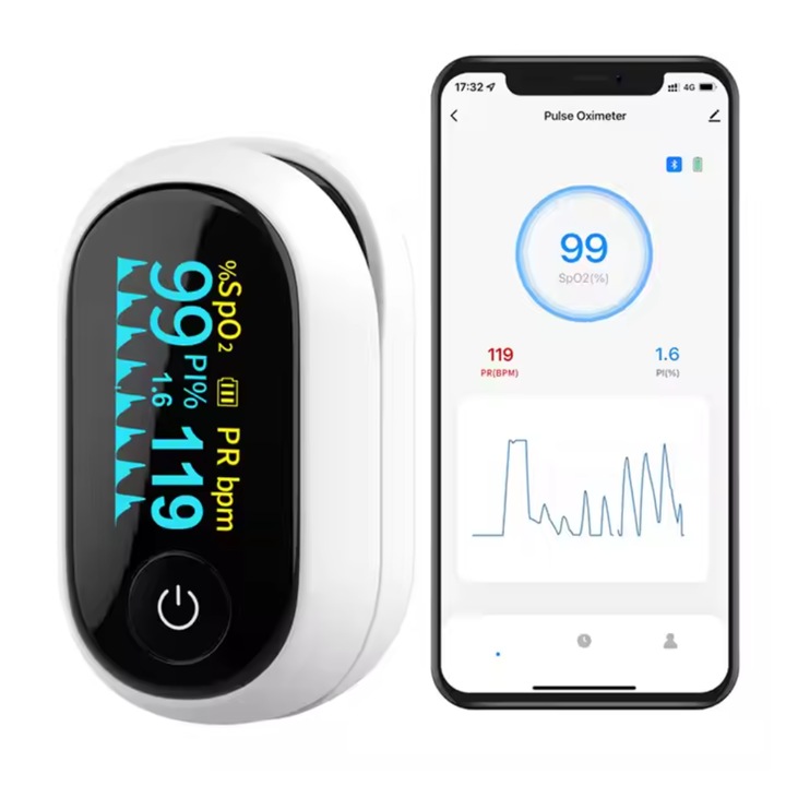 Pulsoximetru Digital EVONTECH ® 70B cu Ecran OLED, Bluetooth si Aplicatie Mobila, Protectie din Silicon, Masurare Rapida si Precisa SpO₂ si Puls, Functie Auto-OFF, Design Portabil, Tip Fingertip