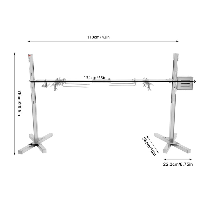Rotisor pentru gratar, electric/manual, inaltime ajustabila, argintiu, 134x75cm, capacitate maxima 40kg