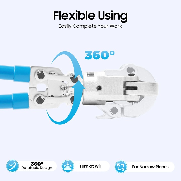 Cleste de sertizare hidraulic PEX, CW-1632, Forta de presare 6 t, Reglabil, Mecanism cu clichet, Set cu cutie portocalie, Pentru racorduri de tevi, Albastru
