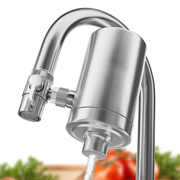 Ihatóvíz szűrő, csapra szerelhető, aktív szén, eltávolítja a szennyeződéseket, nehézfémeket, kezeli a vizet, eltávolítja a klórt, víztisztító, ezüst